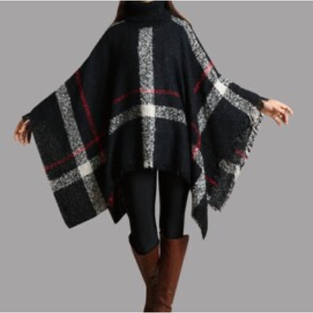 🖤 (Make an Offer!) Plaid Turtleneck Poncho Sweater